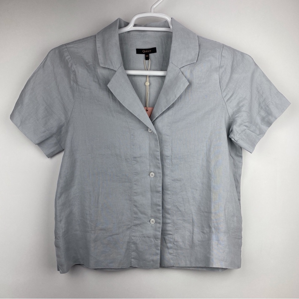 NWT Quince Women's 100% European Linen Short Sleeve Shirt XS Button Up Blue Mist - Picture 14 of 14